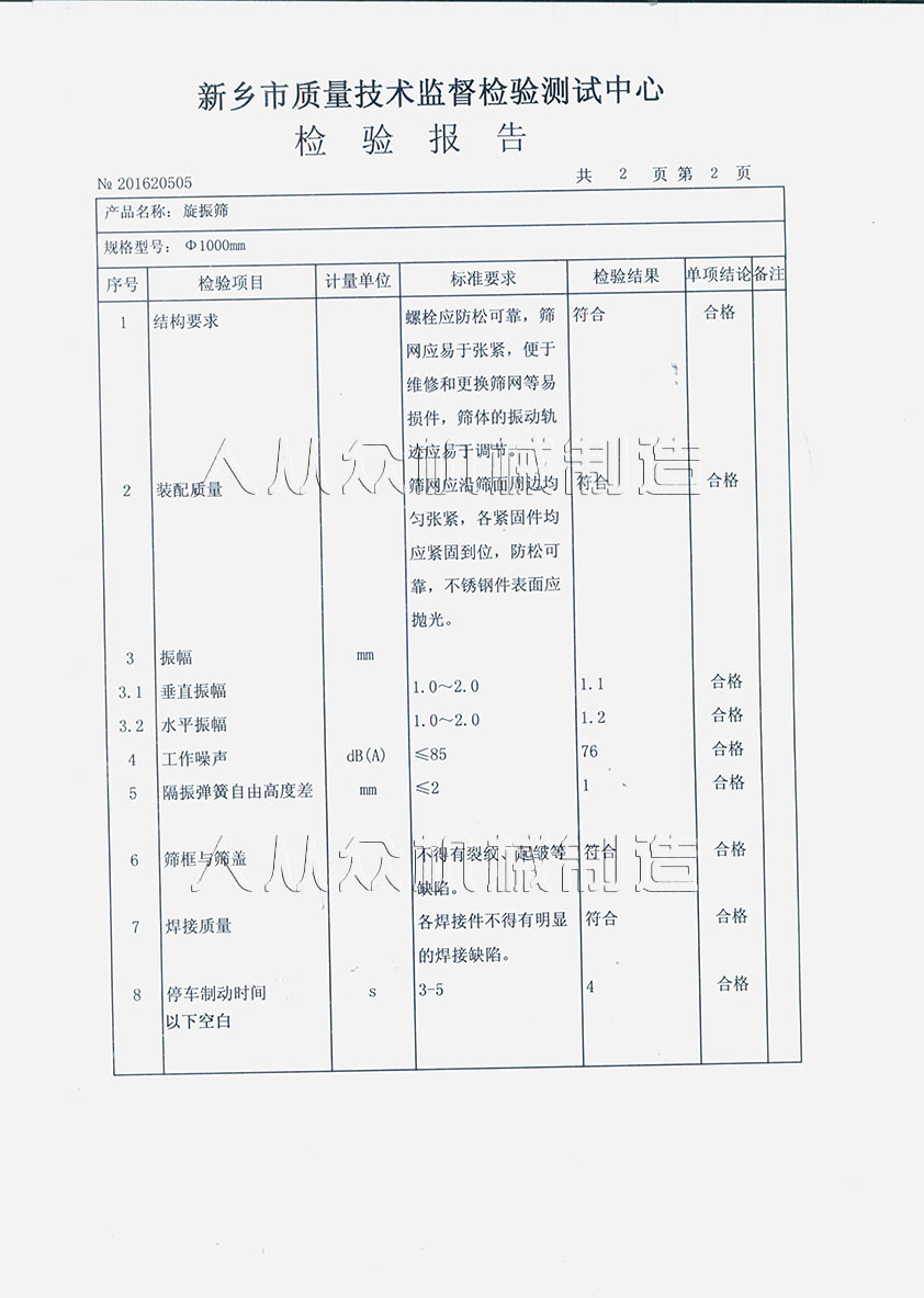 旋振筛检验报告2